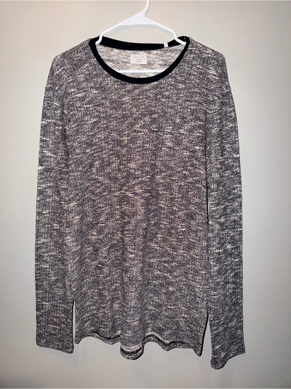 7 Diamonds Men's Marled Gray Crewneck Sweater with Black Trim